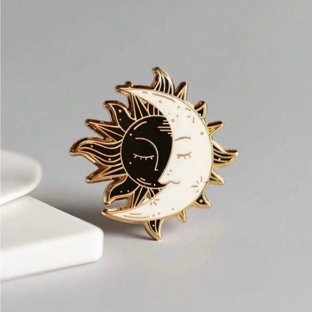 Gothic Celestial Gold, Black and White Enamel Pin Elegant lightweight new